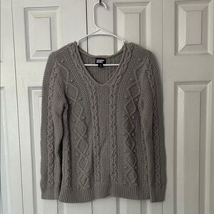 Lands' End Women's Cable Knit V-Neck Sweater - Gray